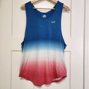 Hollister Men’s Tank Top Small Red White Blue Ombre Sleeveless Cotton Beach